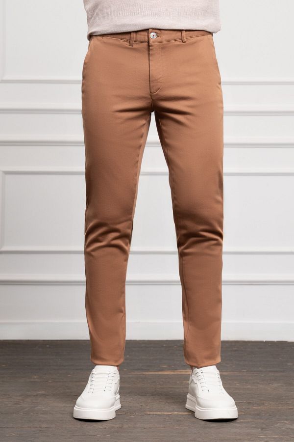 Morven-Мъжки чинос панталон Slim Fit с прилепнала кройка в камилен цвят 1