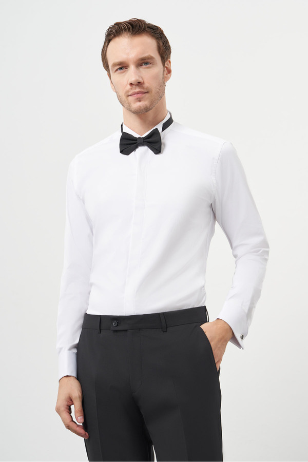 Morven-Cămașă albă pentru bărbați, slim fit, cu guler Ata 1