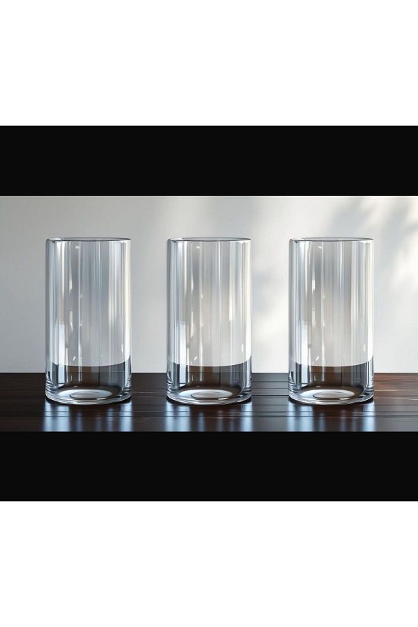 BASHAYER-Set of three clear glass vases, cylindrical shape, height 20cm, width 10cm 1