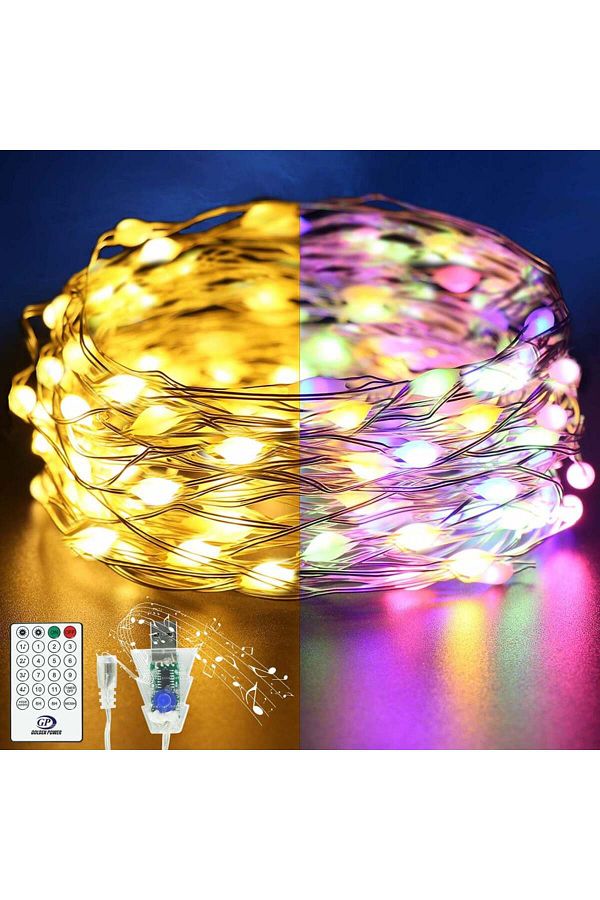 GPODER-music-activated 100 LED string lights, 8 lighting modes, remote control, batteries, 11 m 1