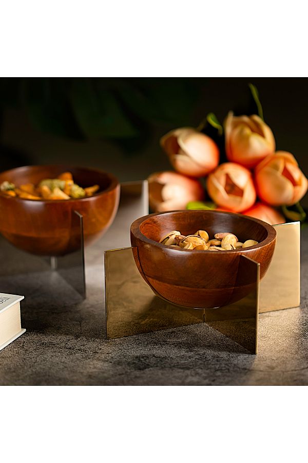 Generic-Nuts Bowl Wood With Steel X Silver 1