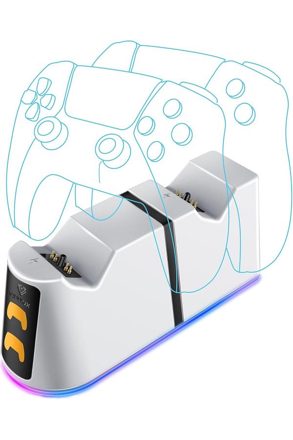 VERTUX-PS5 Controller Charging Station with Dual Click-In Slots, RGB Lights and LED Battery Indicato 1