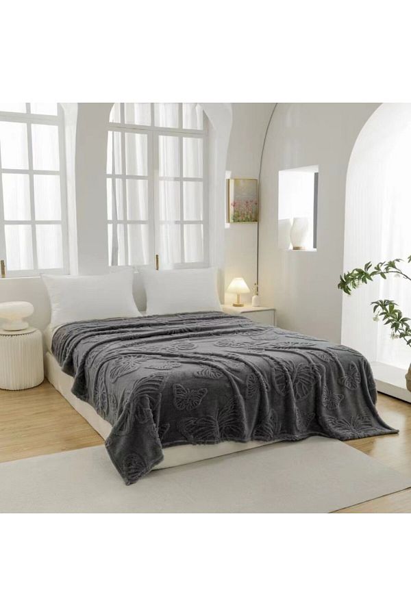Pucioasa-Cocolino blanket with embossed butterflies - dark gray, 200x230cm 1