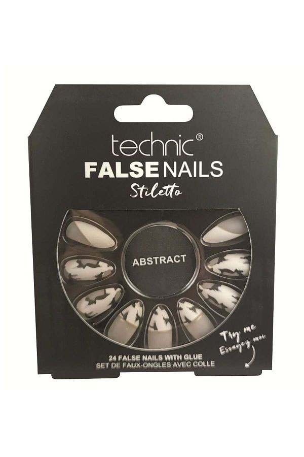 TECHNIC-Set of 24 False Nails with glue included False Nails, Stiletto, Abstract 1