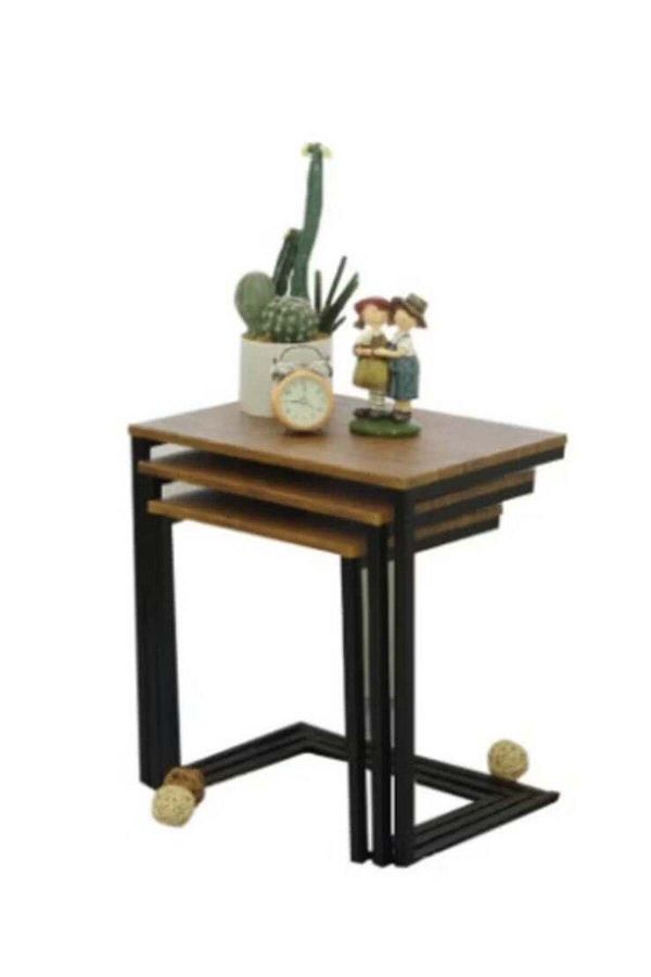 Generic-Set of nested wooden square tables with a metal frame 1
