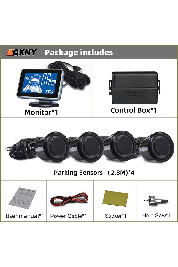 Choice-4 Sensors Black QXNY Backup Radar Reverse 4 Parking Sensors System for Car Auto Vehicle Garage Park 1
