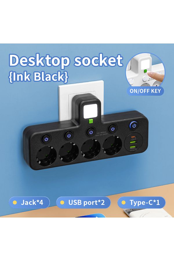 Choice-Black USB EU plug and socket 4 sockets, multi plug wall power plug and socket without extension cabl 1