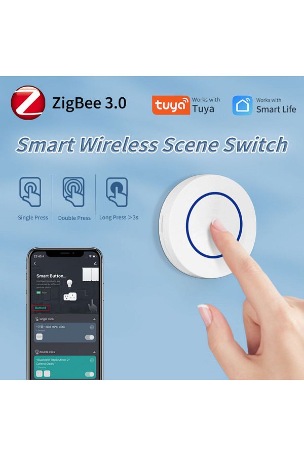 GGBEE-Need Tuya Gateway Zigbee Tuya Smart Remote Control Push Button Multi-scene Linkage Switch Works with 1
