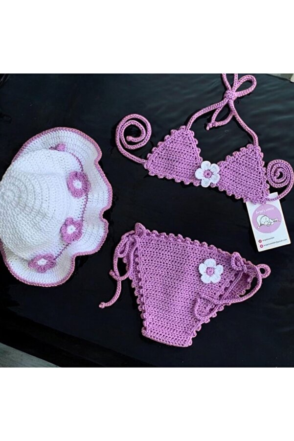 Charme Elegant el örgüsü bebek bikini takımı