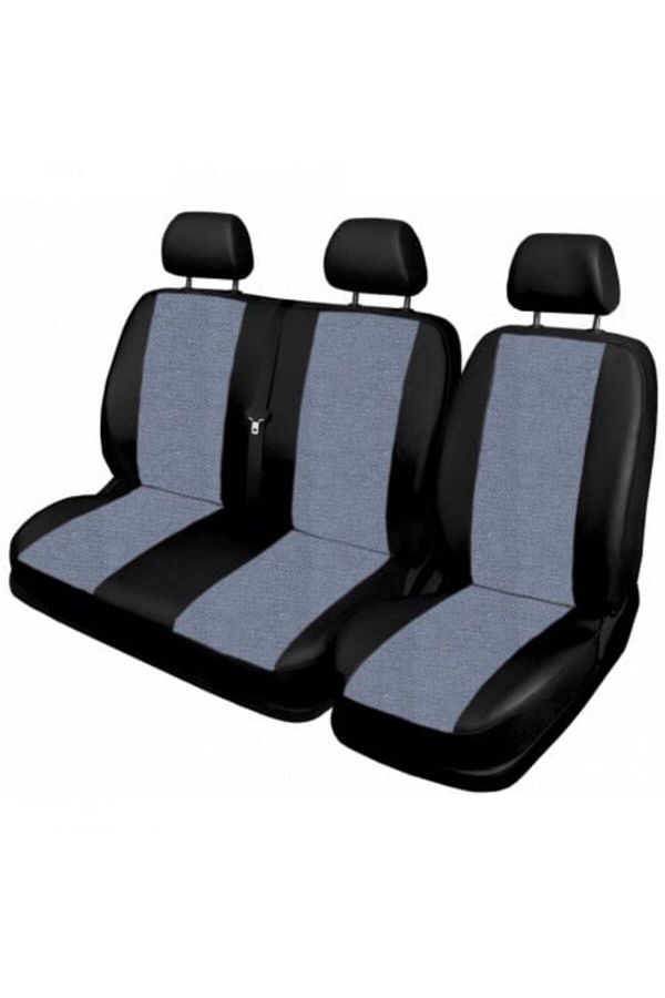 DELUXETUNING-Set huse auto pentru scaune compatibile VW Transporter T5 2004-2014 2+1 locuri, material textil negr 1