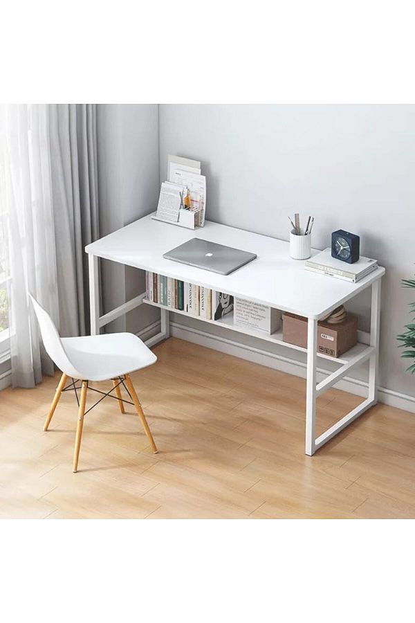 AGD-Modern Multipurpose Writing Desk Study Computer Gaming Desk with Bookshelf Storage Easy Assembly 1