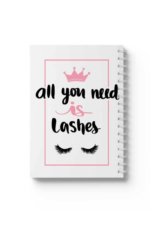 LOWHA-Spiral Notebook with Front and Back Hard Covers Featuring All You Need Is Lashes Design 1