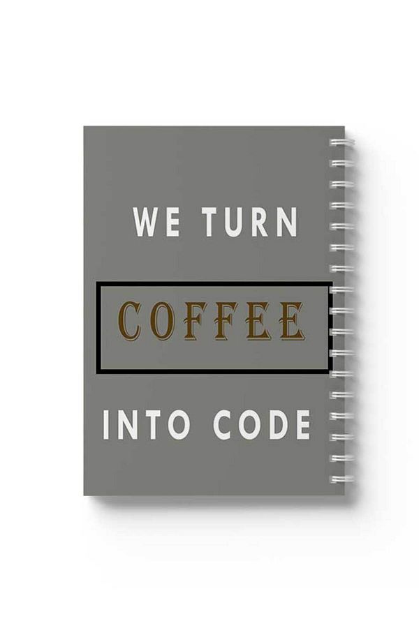 LOWHA-Spiral Notebook with Front and Back Hard Covers Featuring We Turn Coffee Into Code Design 1