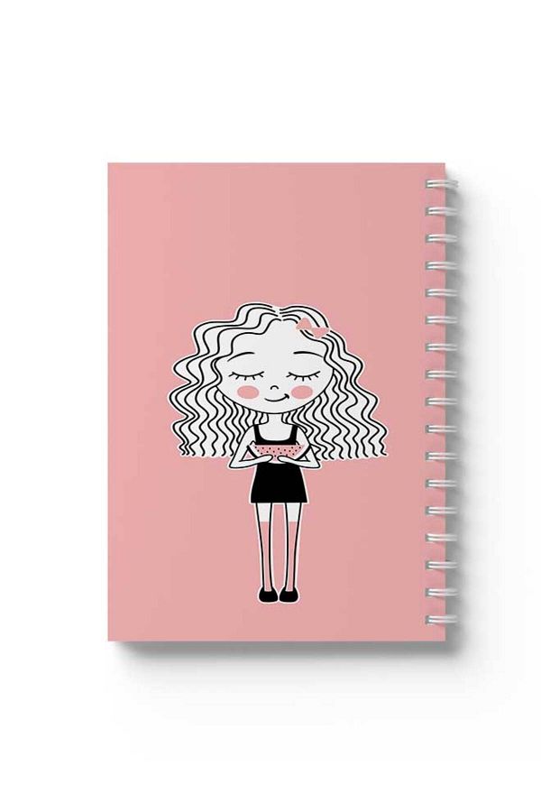 LOWHA-Spiral Notebook with Front and Back Hard Covers Featuring Girl with Wtermelon Design 1