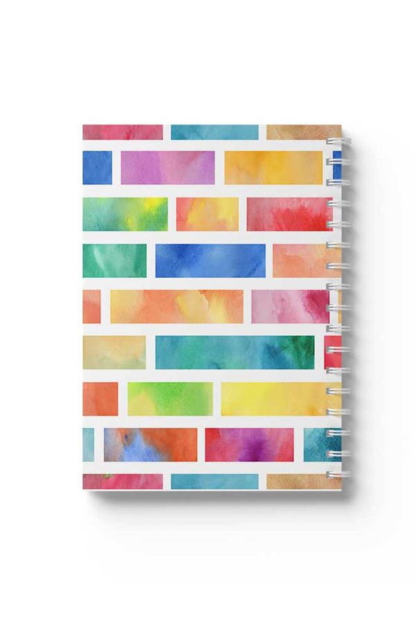 LOWHA-Spiral Notebook with Front and Back Hard Covers Featuring Colourful Blocks Design 1