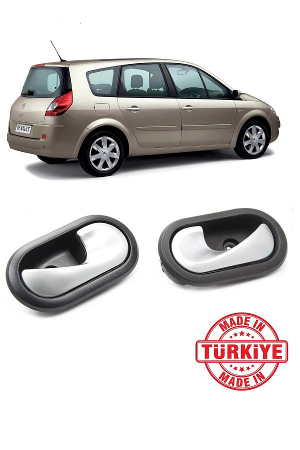 CMEPARTS-Renault Scenic 2 Ii 2003-2009 Compatible Inner Door Release Handle Chrome Right and Left 2 Pcs Set 1