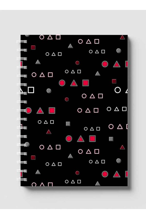 LOWHA-Spiral Notebook with Front and Back Hard Covers Featuring Squid Game Shapes Design 1