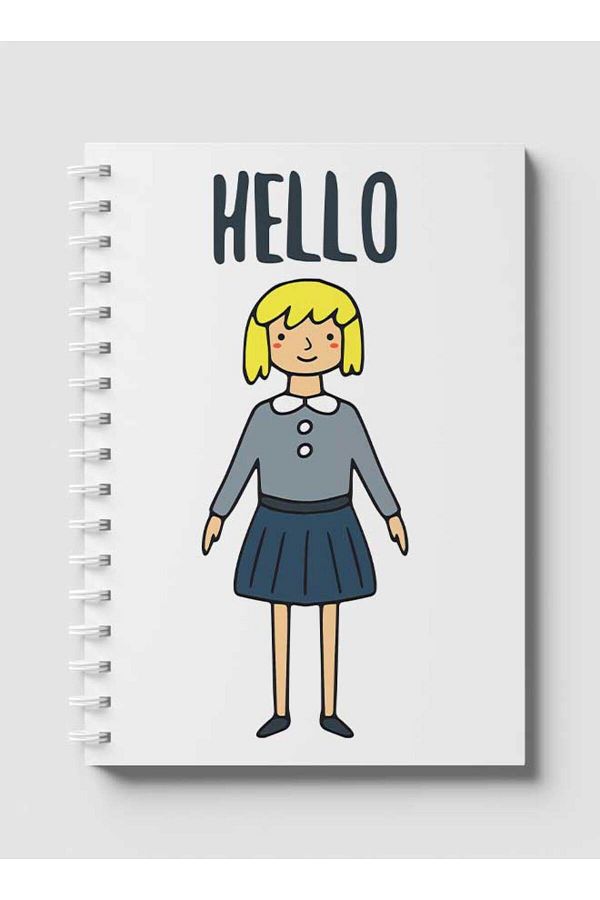 LOWHA-Spiral Notebook with Front and Back Hard Covers Featuring Hello Girl in Uniform Design 1