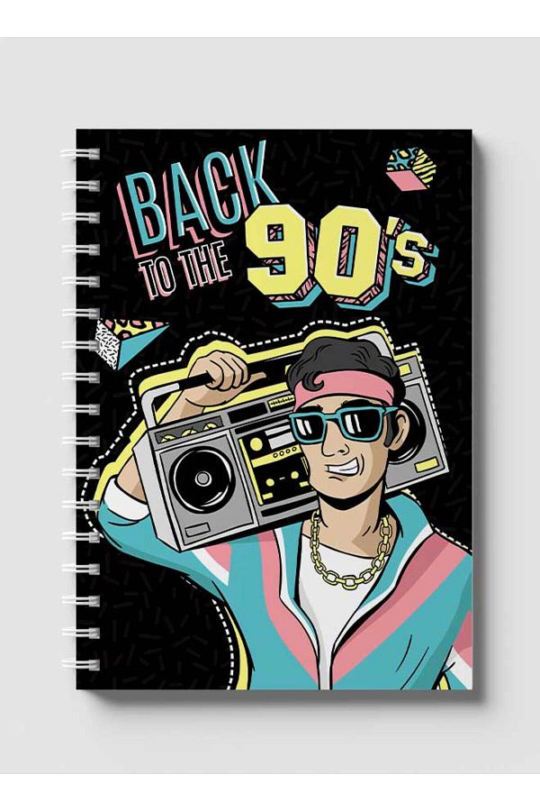LOWHA-Spiral Notebook with Front and Back Hard Covers Featuring Back to the 90's Design 1