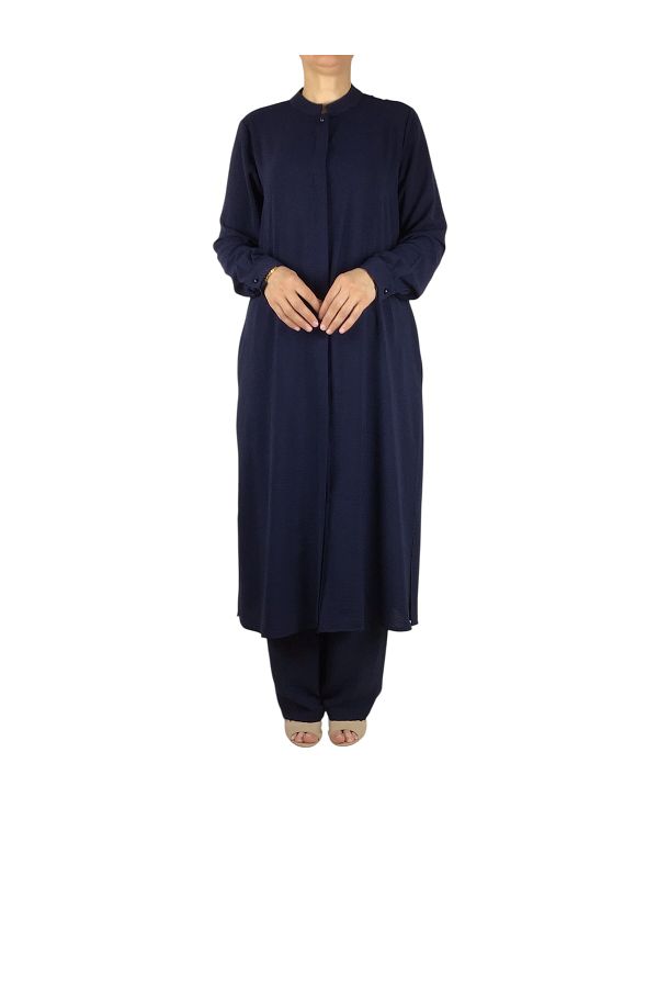 ECE GİYİM-Women's Judge Collar Tunic with Hidden Buttons on the Front and Hidden Pockets on the Sides with Pants with Elastic Waist 1