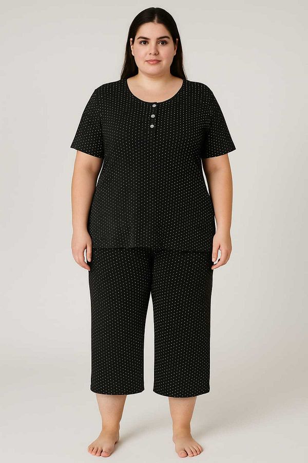MODA-Large Battal Size Spotted Capri Pajama Set / 2Xl-3Xl-4Xl 1