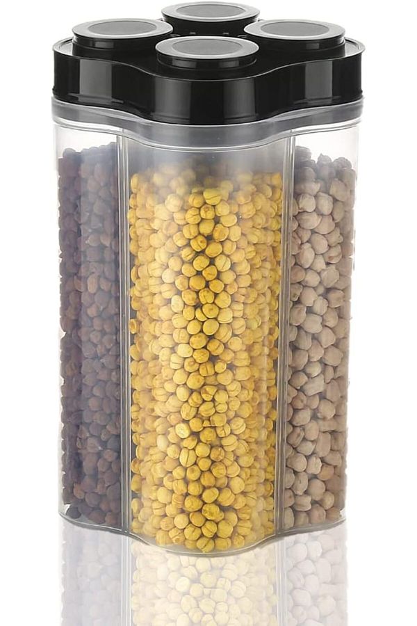 Clazkit-Airtight Transparent Plastic Lock Food Storage 4 Section Cereal Container Jar for Grocery, F 1
