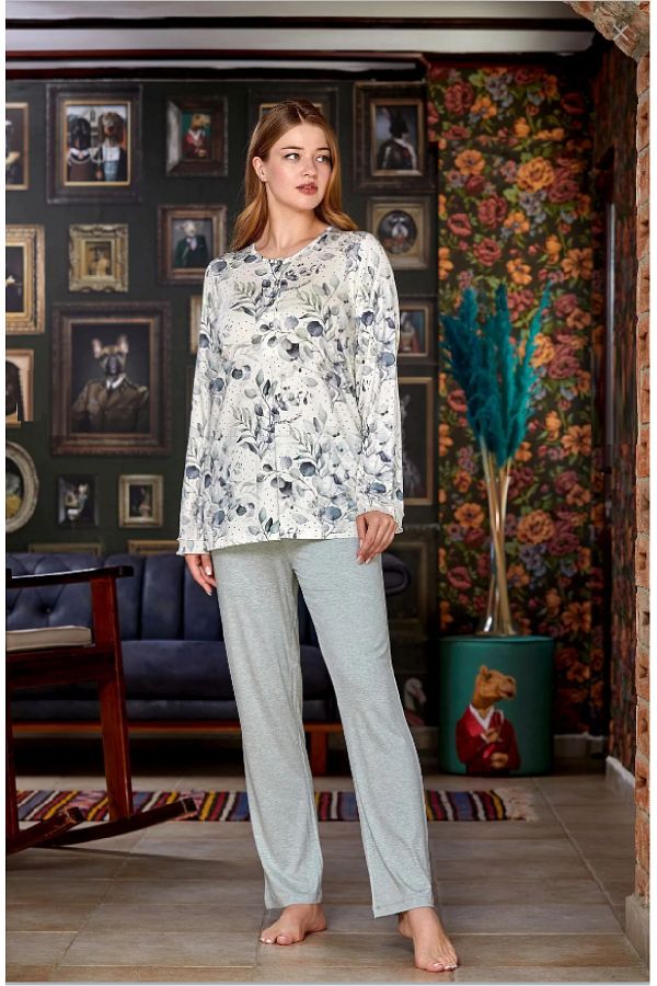 Cossy By Aqua-23139 Patterned Long Sleeve Pajama Set (wide size range) 1