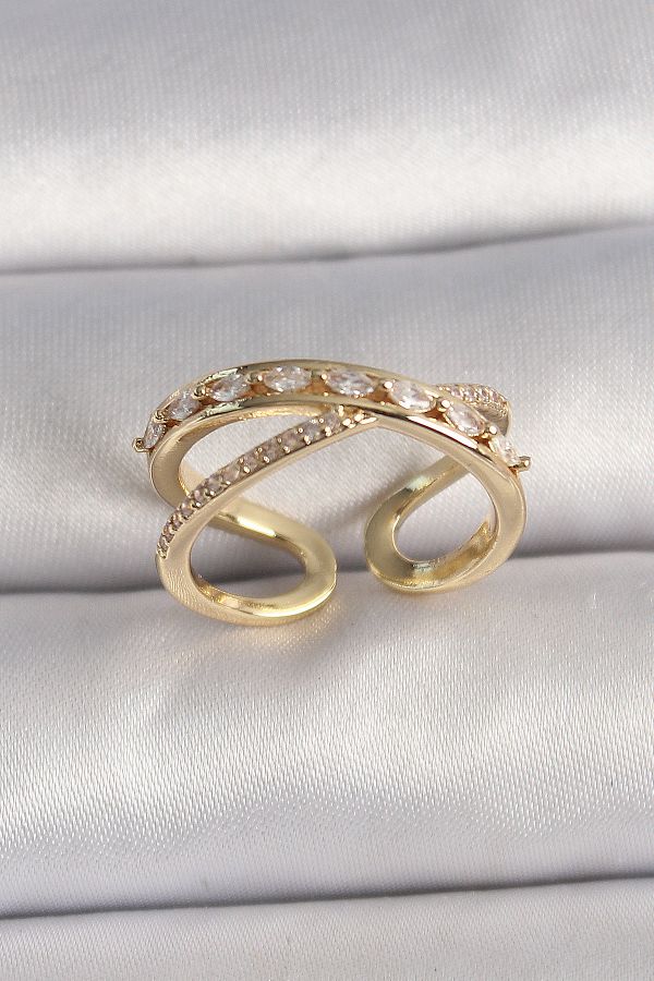 Skygo-Brass Gold Color Zircon Stone Adjustable Women's Ring - Tj-Byk3577 1