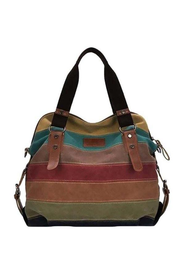 Generic-Retro Color Block Striped Shoulder Bag Multicolour 1