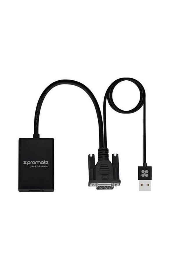Promate-1080P VGA to HDMI Display Adapter, Includes Built-in USB Cable for Audio and Power 1