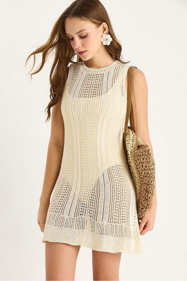 Bianco Lucci-Women's Mini Crochet Knitwear Dress 20251046 1
