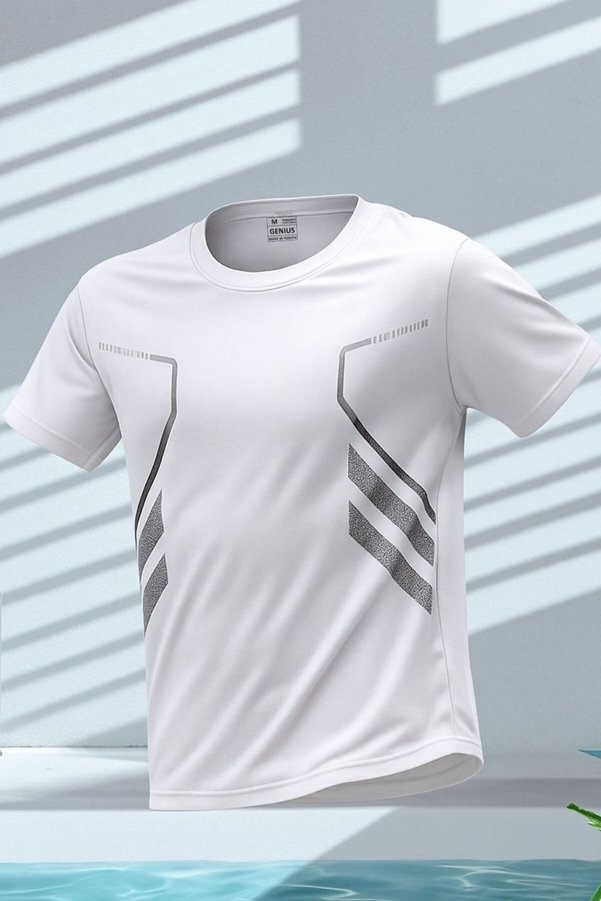 GENIUS STORE Men's Sports T-Shirt Training Gym Polyester Men's Athlete T-Shirt Striped-T-Shirt