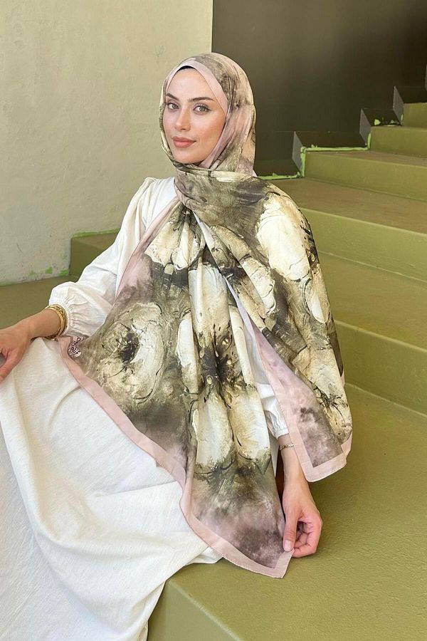 lamelif-Bohemian Flower Pattern Soft Shawl Camel 1