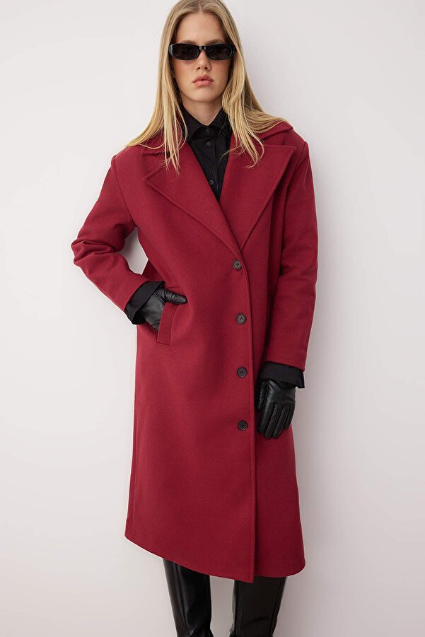 Wollmantel Kurzmantel Roter Mantel Mit Fellkragen Buy Trendyol