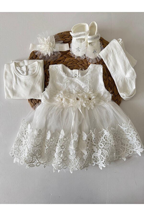 PİLEKİ BABY 0 4 Ay Kız Bebek Mevlüt Elbisesi ,lüks Mevlütlük Dantelli Gelinlik Elbise