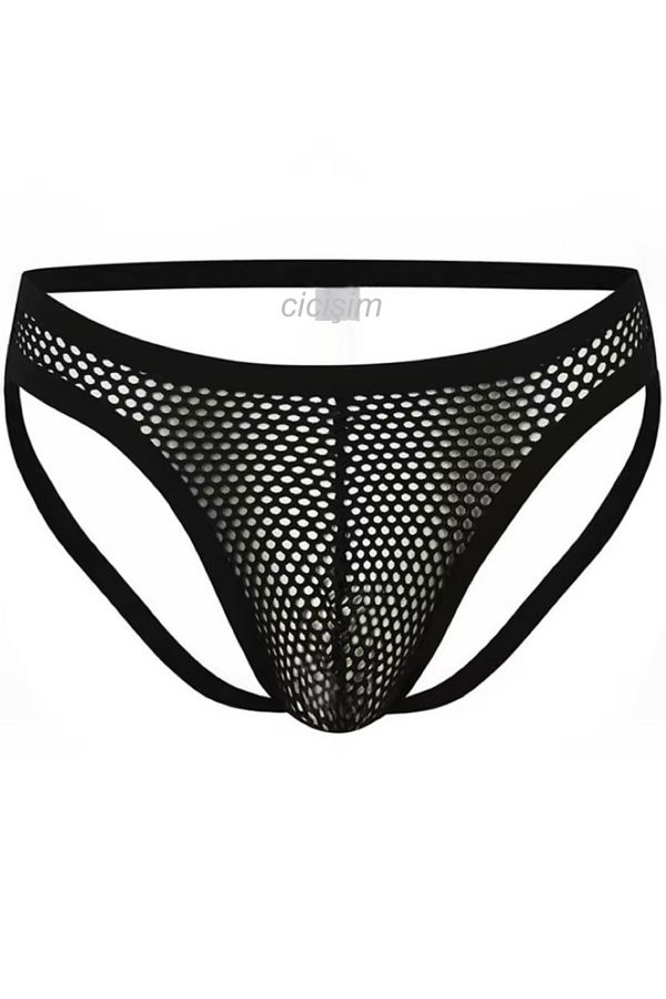 Cicişim-Men's Black Open Back Mesh Panties String 1