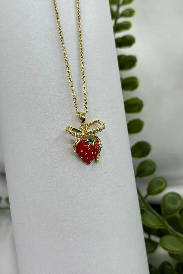 Lynare-Strawberry Necklace with Ribbon 316L Stainless Steel Necklace 1