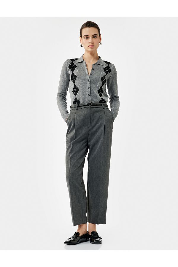 Koton-High Waist Oversize Cigarette Pants with Belt and Pockets 1