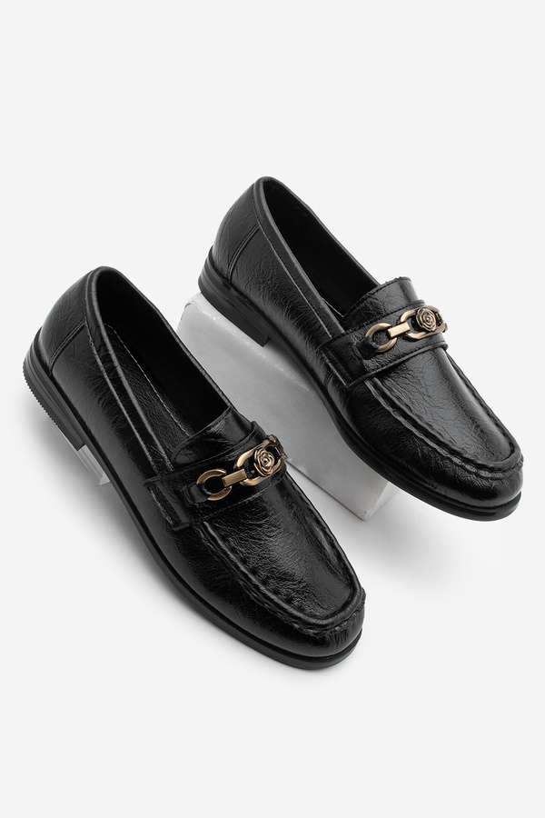 Marjin-Damen Loafer Blunt Toe Schnalle Freizeitschuhe Barfin Schwarz 1