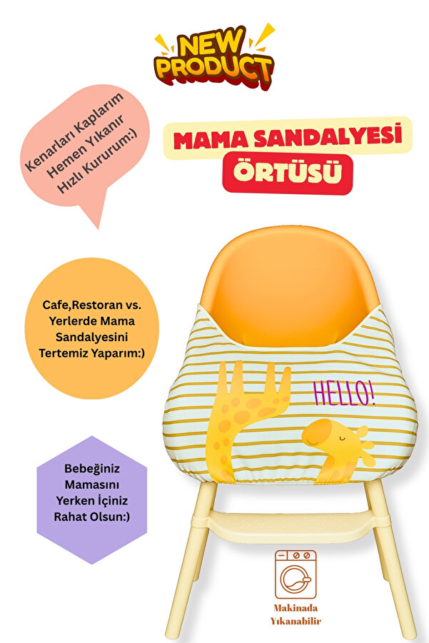 BibKing Mama Sandalyesi Örtüsü Hello Zürafa Desen Mama Ve Aktivite Önlüğü