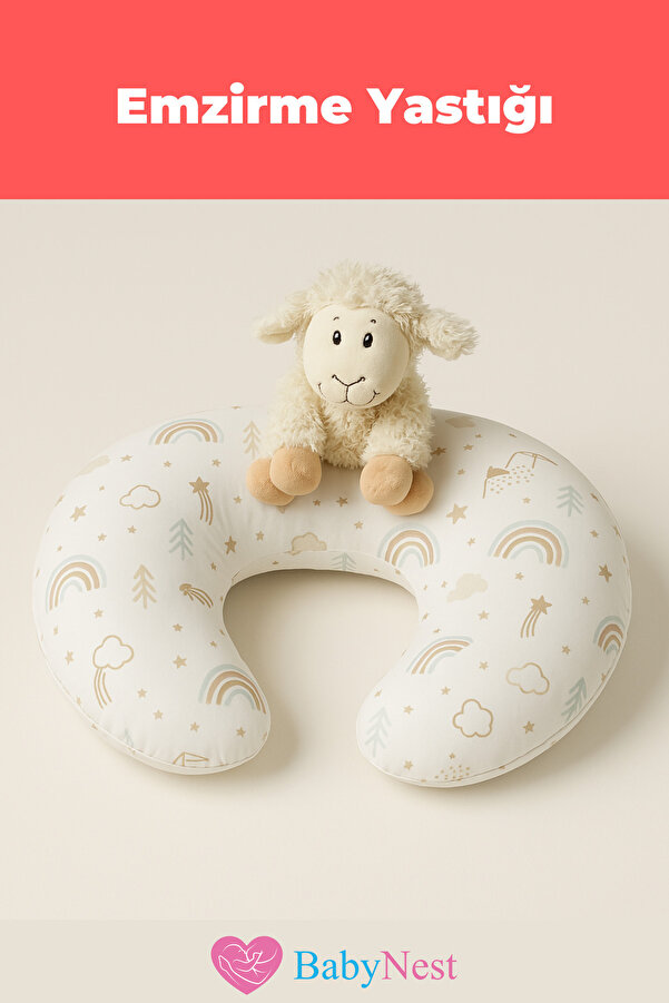 Babynest Emzirme Yastığı ve Destek Minderi Gökkuşağı Bej