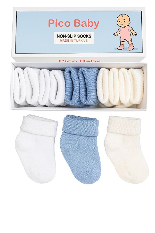 Pico Baby Organik Pamuk Unisex 5'li Kutulu Premium Yeni Doğan Bebek Çorabı