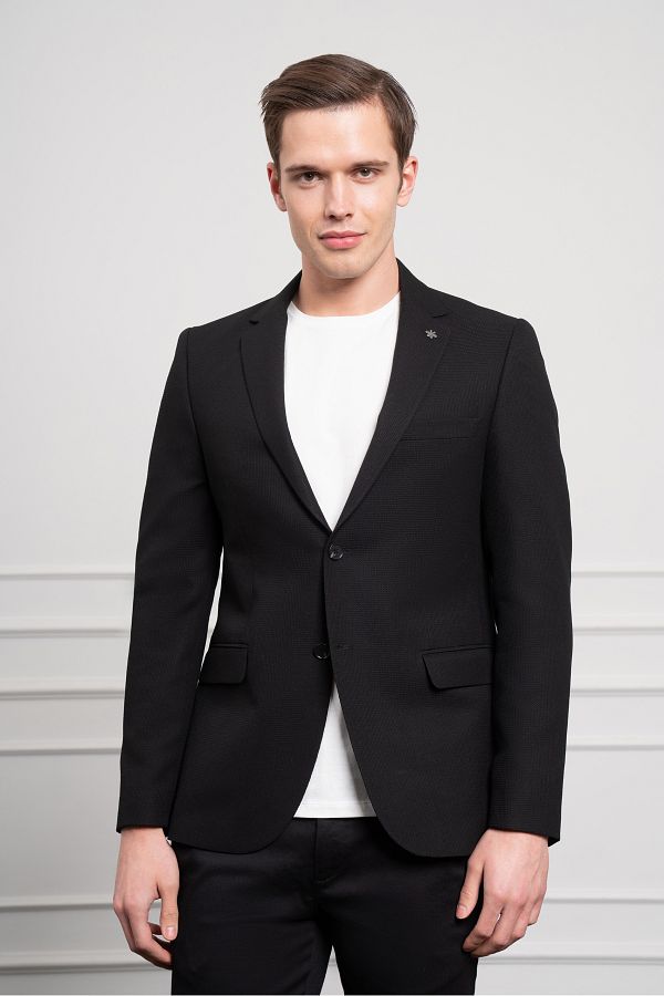 Morven-Мъжко черно яке Slim Fit с моно яка 1