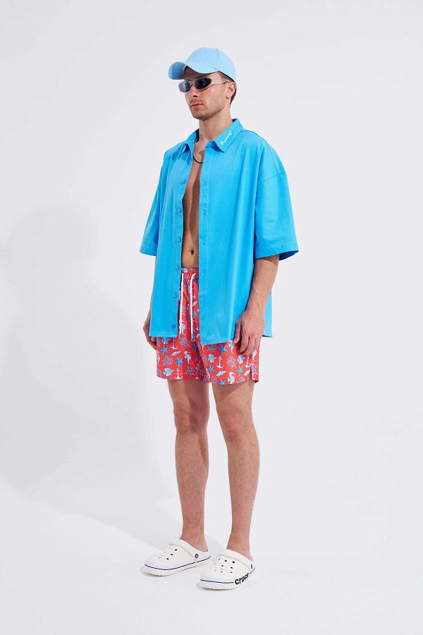 Machinist-Men's Printed Red Crautures Sea Shorts 1