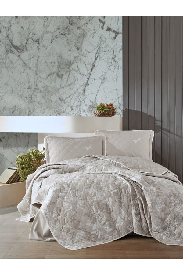 Pucioasa-Quilted duvet set + 2 pillowcases 100% cotton, Natur V2 1