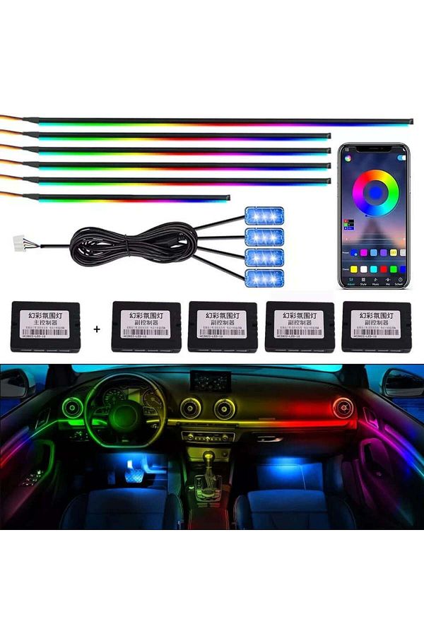 divendi-ro-Car ambient light kit, RGB, 18 in 1, flexible wire, app, bluetooth and remote control 1