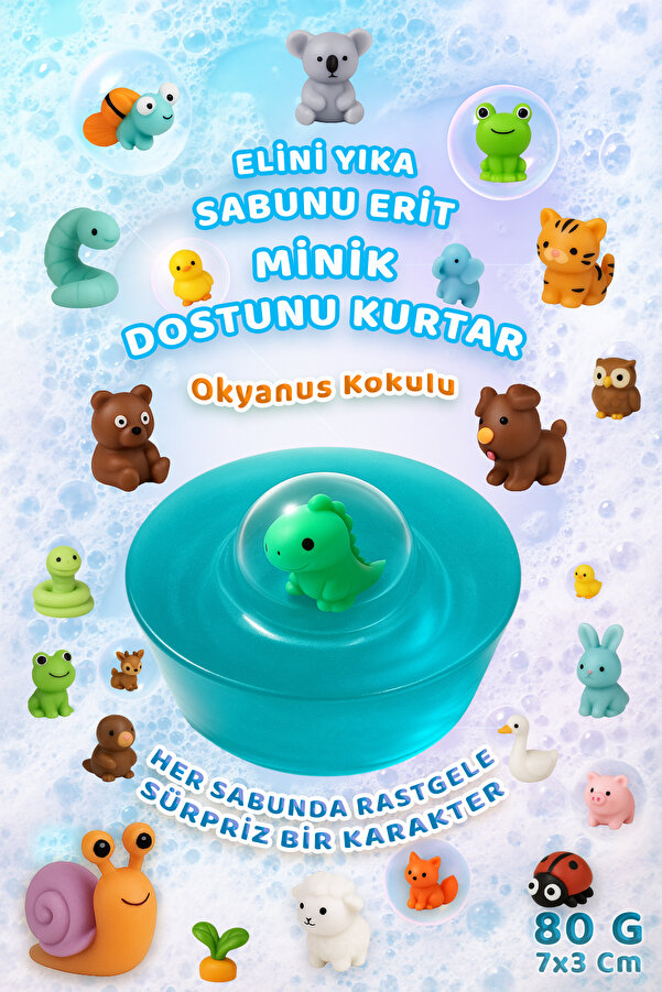 FANTASTİK SANAT ATÖLYESİ Ellerini Yıka, Sabunu Erit, Minik Dostunu Kurtar! | Oyuncaklı Hediyelik Şeffaf Sabun | 80G