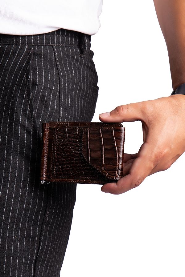 Niki Leather-Πορτοφόλι Rafel Brown Crocodile από γνήσιο δέρμα με κλιπ χρημάτων και κάλυμμα μαγνήτη 1