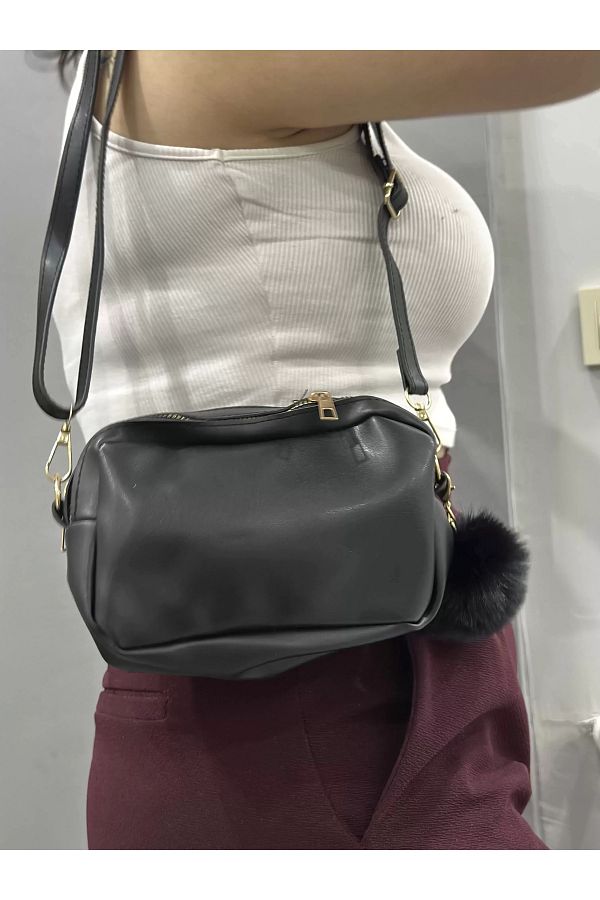 Işıltı kidss-Pompom Black Skin Bag 1