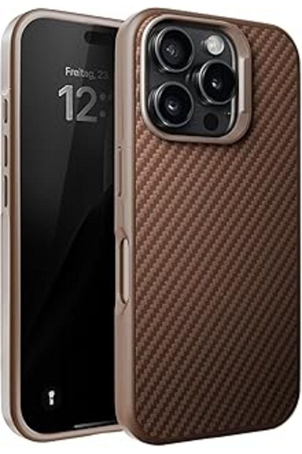 AMAZON TOHUM-Minesk for iPhone 16 Pro Max Fiber Carbon Material Back Section with Metal Lens Frame and Metal Keys 1